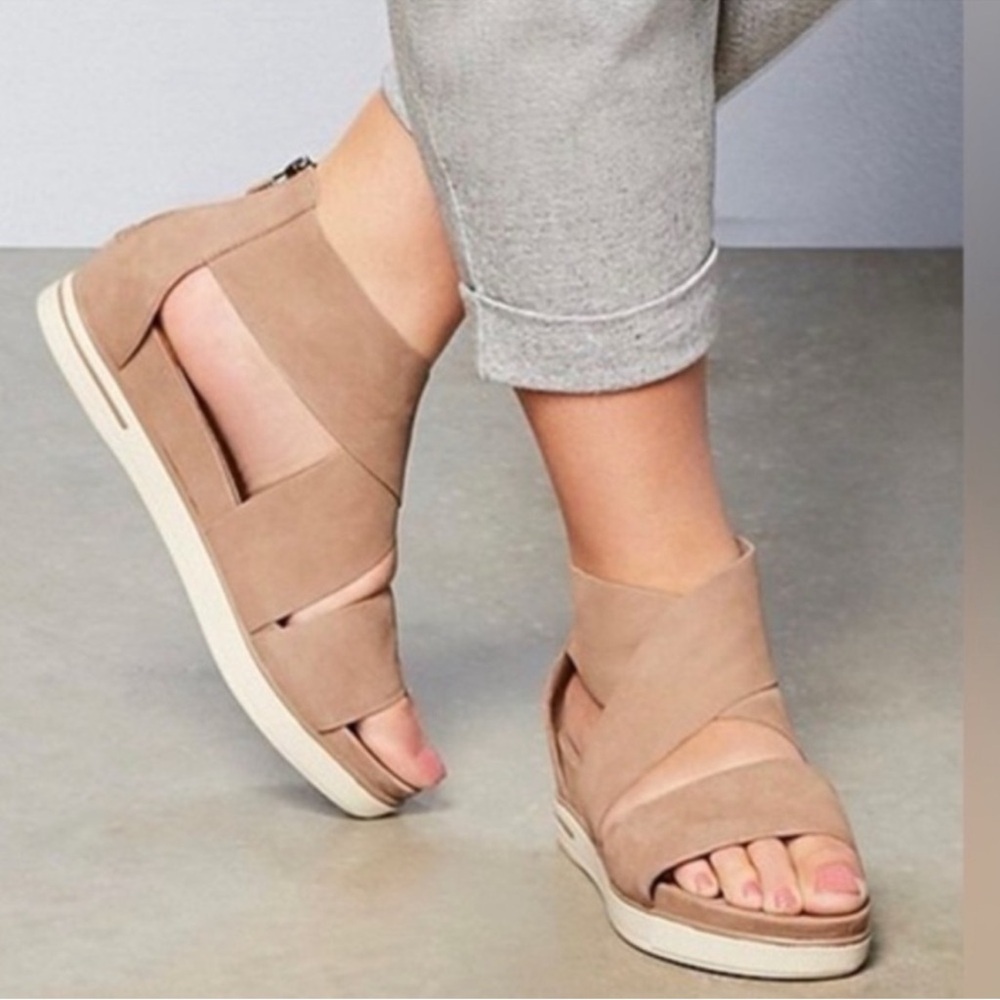 Eileen Fisher Tumbled Nubuck Leather CrissCross Banded Sport Sandals Size 8 1/2